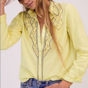 Anthropologie Nayeli Beaded Shirt in Chartreuse